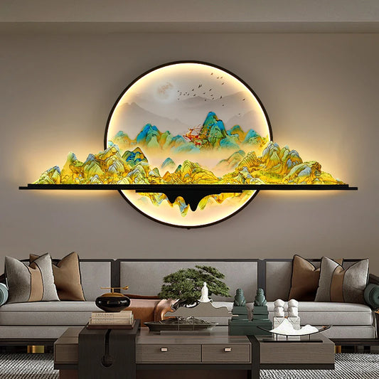 OUFULA Modern Picture Wall Light LED Chinese Creative Landscape Mural Lamp For Home Living Room Study Bedroom Decor