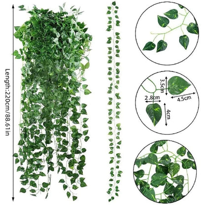 11/4.4M Artificial Plant Green Ivy Leaf Garland Fake Plant Creeper Hanging Vine Outdoor DIY Garden Wall Wedding Party Home Decor