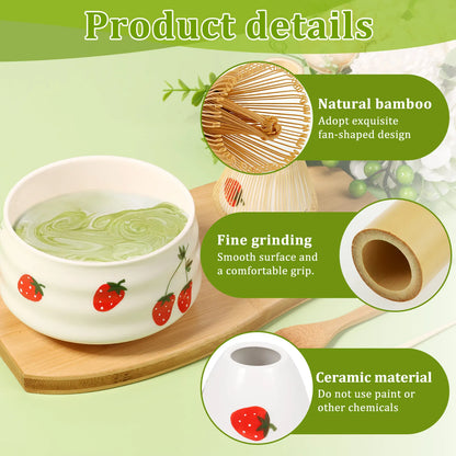 Japanese-style Matcha Making Tool Set Includes Ceramic Bowls Whisk Holder Bamboo Teaspoon Brush and Scoop Matcha Teaset Giftbox