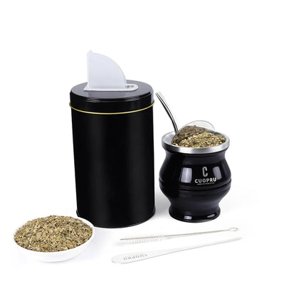 6 en 1 yerba mate de copa de pareja, incluye calabaza de mate de acero inoxidable de doble pared, juego de shaper de té, pajitas de bombas, cepillo y latas de té