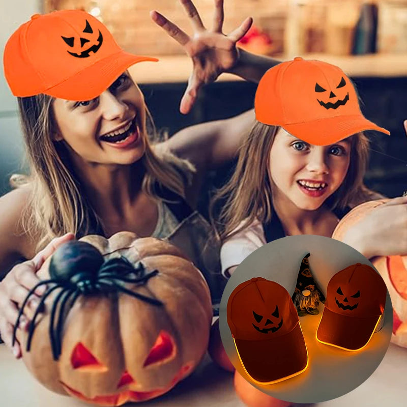 LED Light Up Hat Baseball Flashing Glow Rave Party Cap Halloween Trick lub Treat Funny Pumpkin Hat For Man Women Cosplay Kostium