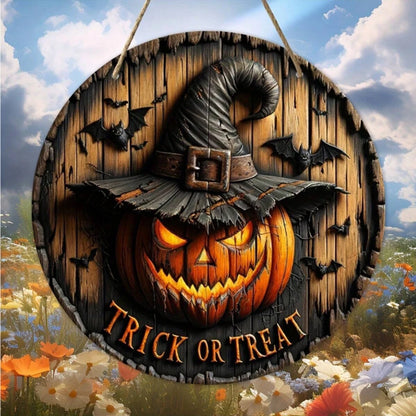 Halloween tre krans logo retro gresskarhode skrekk kunst dekorasjon, hjemme hage gårdsplass tre hengende anheng