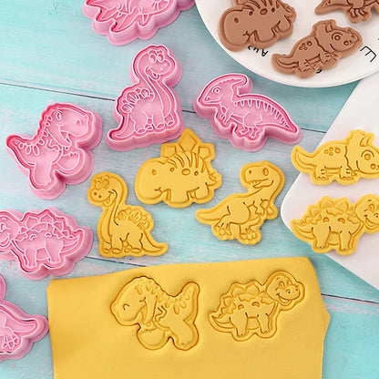 8Pcs Set Cookies Cutters Dinosaur Plastic Cartoon Pressable Biscuit Mold Confectionery Cookie Stamp Baking Pastry Bakeware Tools