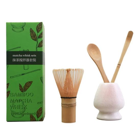 4PCS New Bamboo Ceramic Matcha Whisk Set Food Grade Safe Japanese Matcha Tea Set Traditional Reusable Chasen Holder Stirring