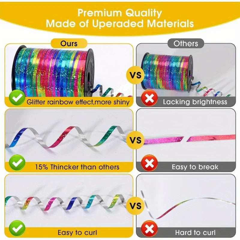 1 Roll, 500 yardů duhová stuha, dárkové obaly, balón, laserová kudrnatá stuha pro svatbu, Vánoce