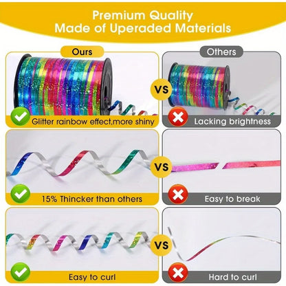 1 Roll, 500 yardů duhová stuha, dárkové obaly, balón, laserová kudrnatá stuha pro svatbu, Vánoce