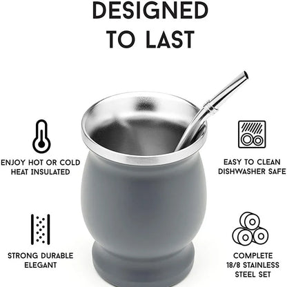 230ML Yerba Mate Cup Set Stainless Steel Includes Double Cleaning Brush Straw Anti Scalding Insulated Cup Home Teaware