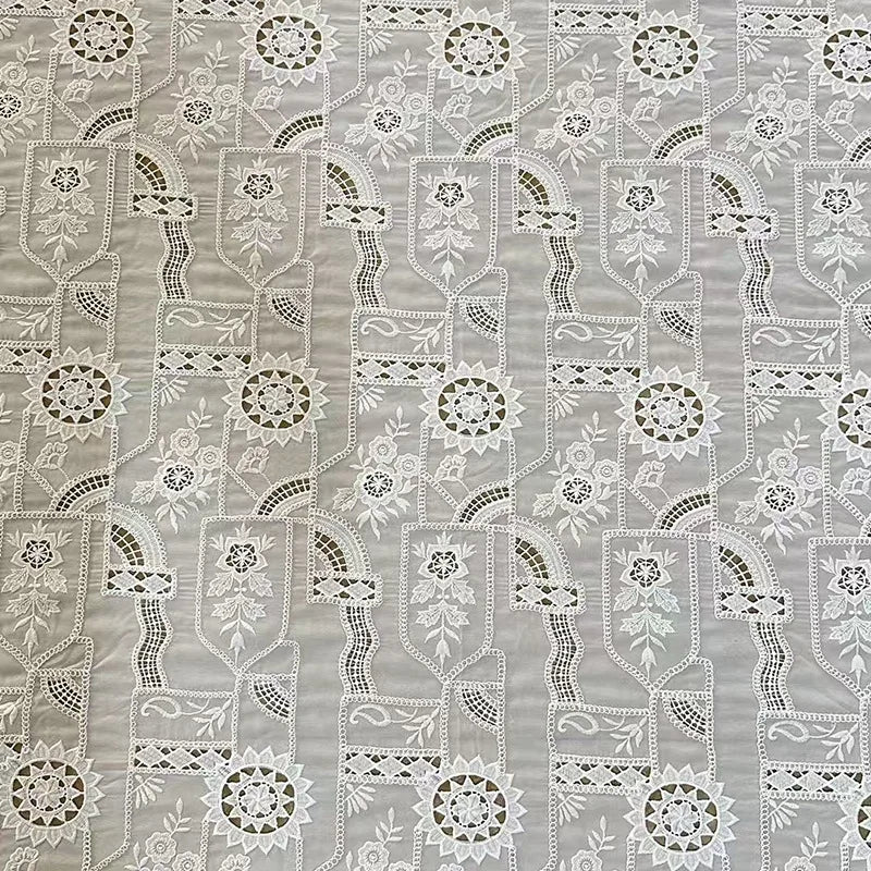 Laser embroidery fabric,lace hollow cotton thread embroidered chiffon fabric,for DIY Clothing,bridal wedding dress,home decor