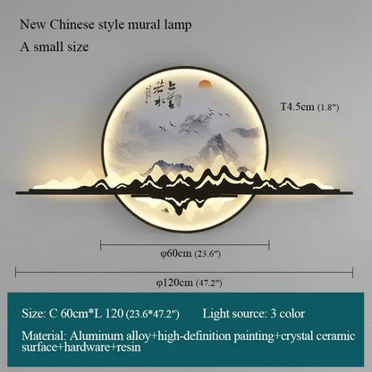 OUTELA Modern Wall Picture Light LED Chinese Creative Circular Landscape Mural Sconce Lamp For Home Living Bedroom Study