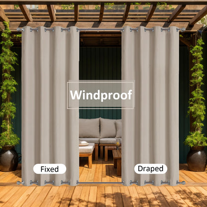 100% Waterproof Outdoor Curtains with Double Grommet for Patio Gazebo Pergola Windproof Privacy Curtains Thermal Insulated