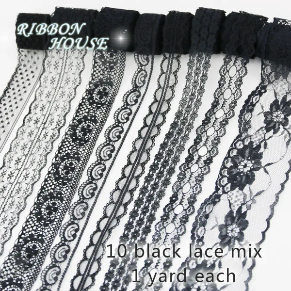 (10 yards/roll) Black lace fabric  ribbon Webbing Decoration Lovely gift packing Material