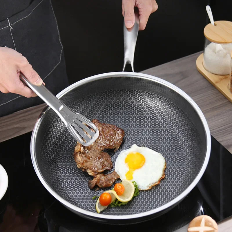 Non-stick Frying Pan 316 Stainless Steel Honeycomb Cooking Non-coated Full Screen Omelet Steak Pancake Cookware Skillet Kitchen