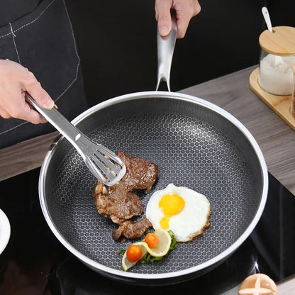 Nit-stick frituren Pan 316 Roestvrij staal honingraat Kooking Niet-gecoat volledig scherm omelet steak pancake pancake koekenpan keuken