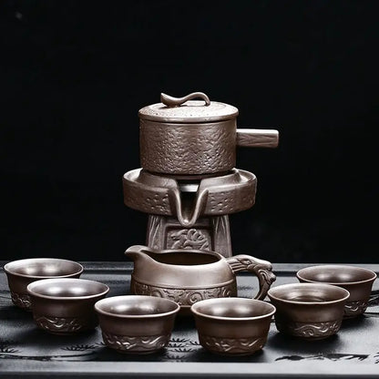 High Quality Ceramic Lazy Man Style Automatic Rotating Insulation Tea Set Suitable for Home  Making