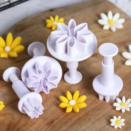 4pcs Daisy Flower Cake Plunger Fondant Cookie Cutter Mold Plum Baking Decorating Biscuit Stamps for Kitchen Bakeware Tools
