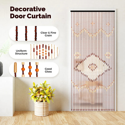 31 Bead Strings Door Curtain 208*90cm Chocolate Brown Wood Cotton Divider Curtain Classical Style for Home Doorways Windows