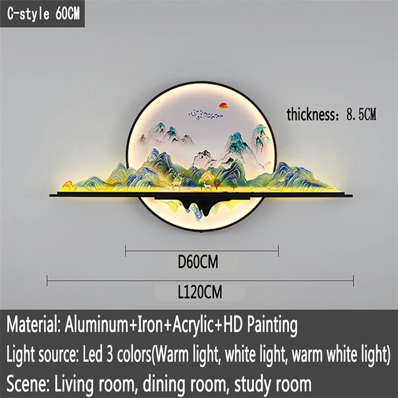 OUFULA Modern Picture Wall Light LED Chinese Creative Landscape Mural Lamp For Home Living Room Study Bedroom Decor