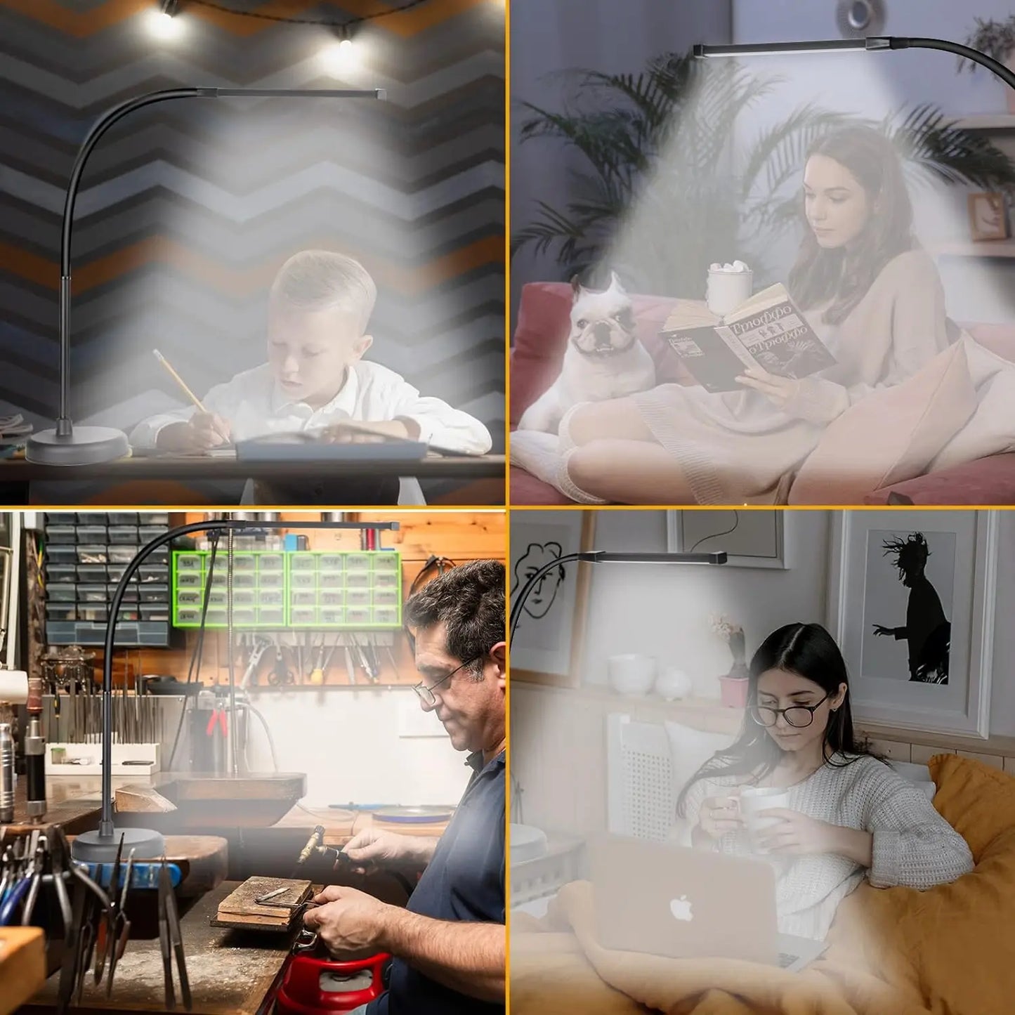 A LOOPITYS LED Desk Lamp, Swing Arm Architect Task Lamp with Long Flexible Gooseneck, 3 Color Modes, and USB Adapter