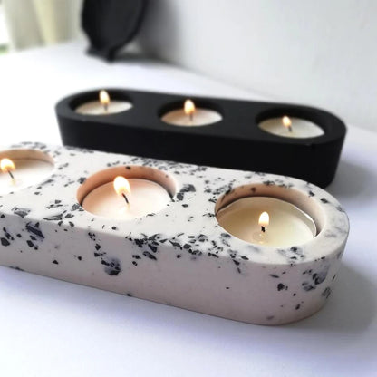 3 Holes Candlesticks Cement Silicone Mold DIY Cement Plaster Round Candle Holder Tray Pottery Mould Home Decor Candle Jar Making