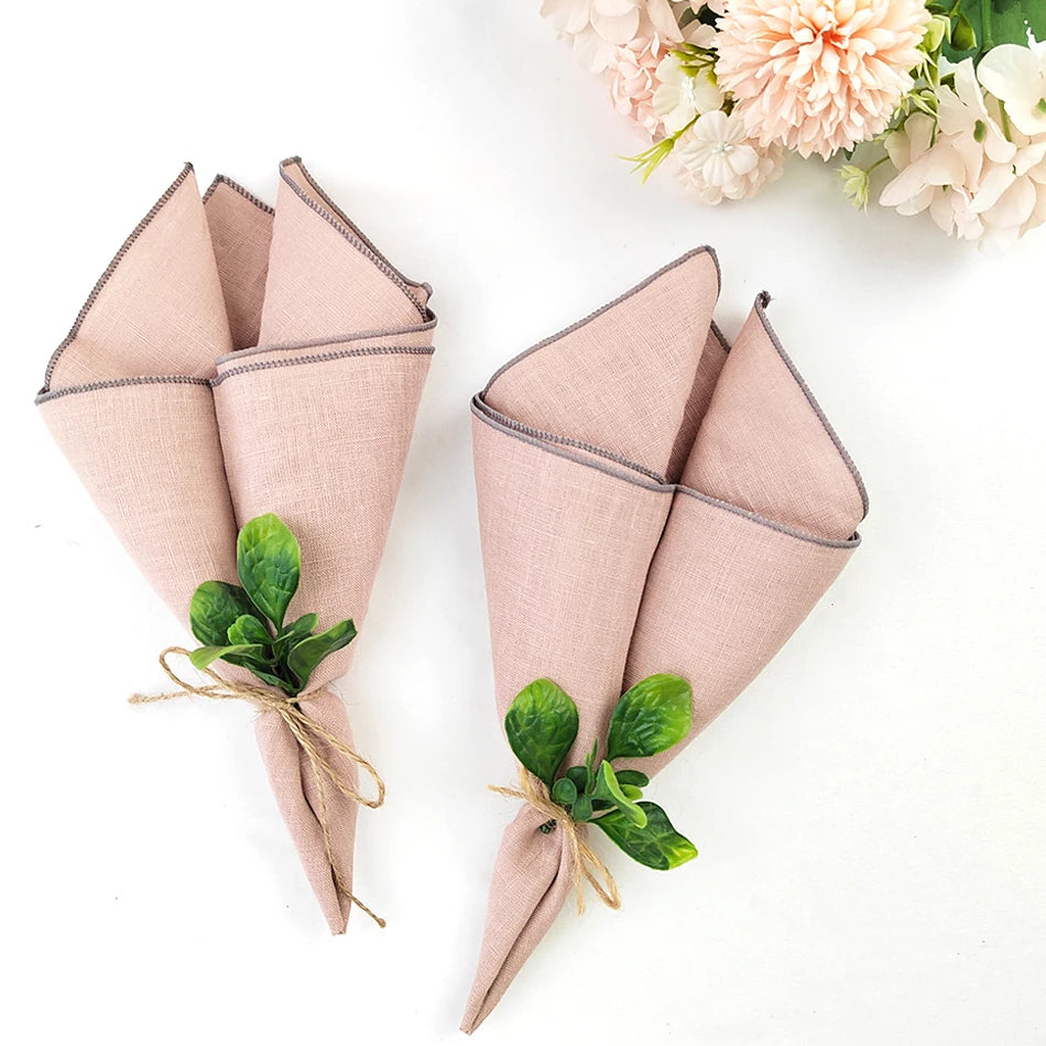 Set Of 4 Pure Linen Napkins Cloths Reusable 40x40cm Soft Comfortable Fabric Kitchen Accessories for Wedding Birthday Parties