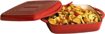 2-in-1 Pre-Seasoned Square Cast Iron Dutch Oven with Dual Handles, Non Stick Pan with Grill, All-in-One Cookware Set, Cast Iron