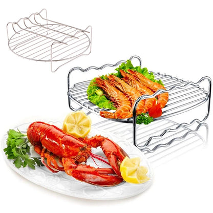 Stainless Steel Grill Baking Pan Skewers Air Fryer Holder Grill Double Barbecue Baking Pan Replacement BBQ Kitchen Tools