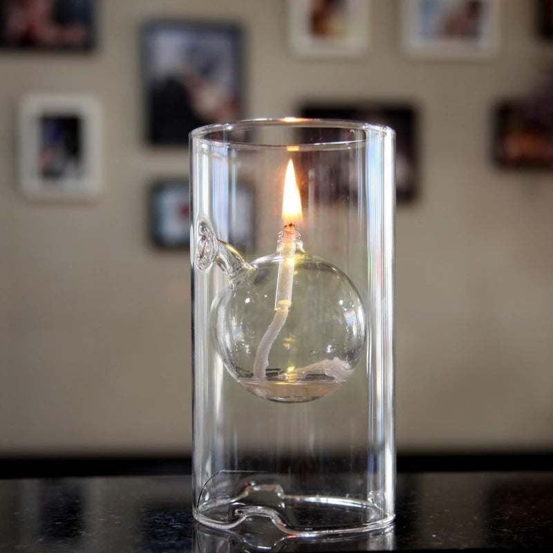 Transparent Glass Candlestick 15CM Oil Lamp Interior light Chamber Glass Oil Lamp Vintage Candle holder Lamp oil not included