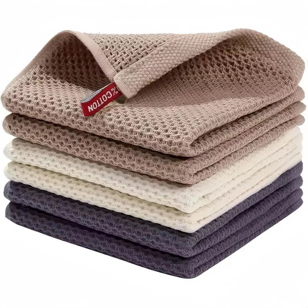 2/6Pcs Honeycomb 100% Cotton Dishcloth Towel Soft Absorbent Hand Towel Quick drying Home Kitchen Efficient Cleaning Cloth Tools