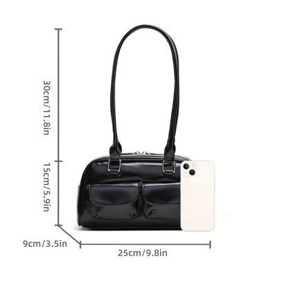 New women's bag fashion niche oil wax leather bowling bag multi-pocket armpit bag commuting handbag single shoulder bag