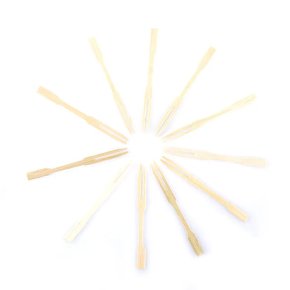 100PCS Pure Bamboo Disposable Wooden Fruit Fork Dessert Cocktail Fork Set Party Home Household Decor Tableware Supplies