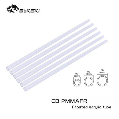 Bykski 6pcs / лоты водяной охлаждающей труба Petg / PMMA / матовая акриловая труба с твердой трубкой OD12 мм / OD14 мм / OD16 мм Трансперанная 50 см длины