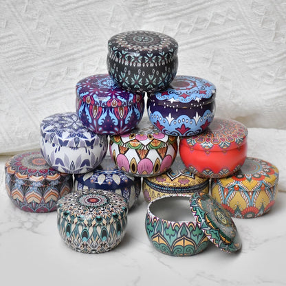 12pcs Mixed Color  Iron Candle Tin Jars Empty Can- DIY Candle Making with Storage Case for Dry Spices and Sweets