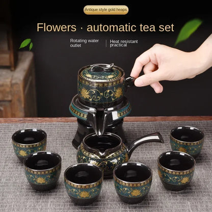 Creative Full Flower Graphite Automatic Tea Set Rotating Set Retro Ceramic Kung Fu Gift Teapot Teaware Sets
