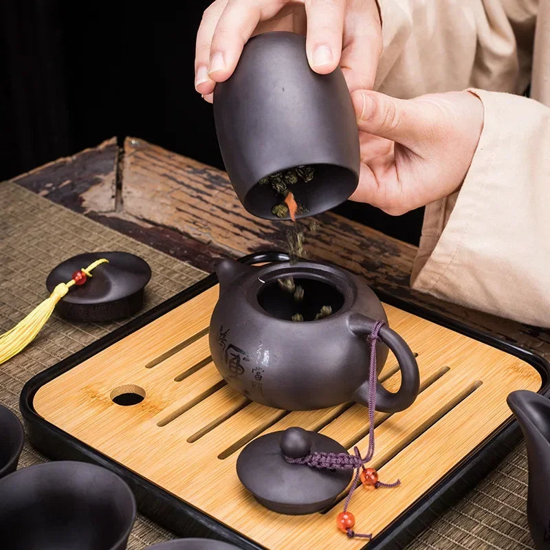 Kinesisk kung fu te -set sand keramisk tekanna uppsättning reser Kong Fu Tea Kit Present Porslin Purple Sand Pot Infuser Ceramic Tea Set