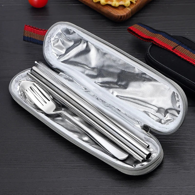 8pcs/set tacâmuri reutilizabile tacâmuri de călătorie set ustensile set cu o lingură inox