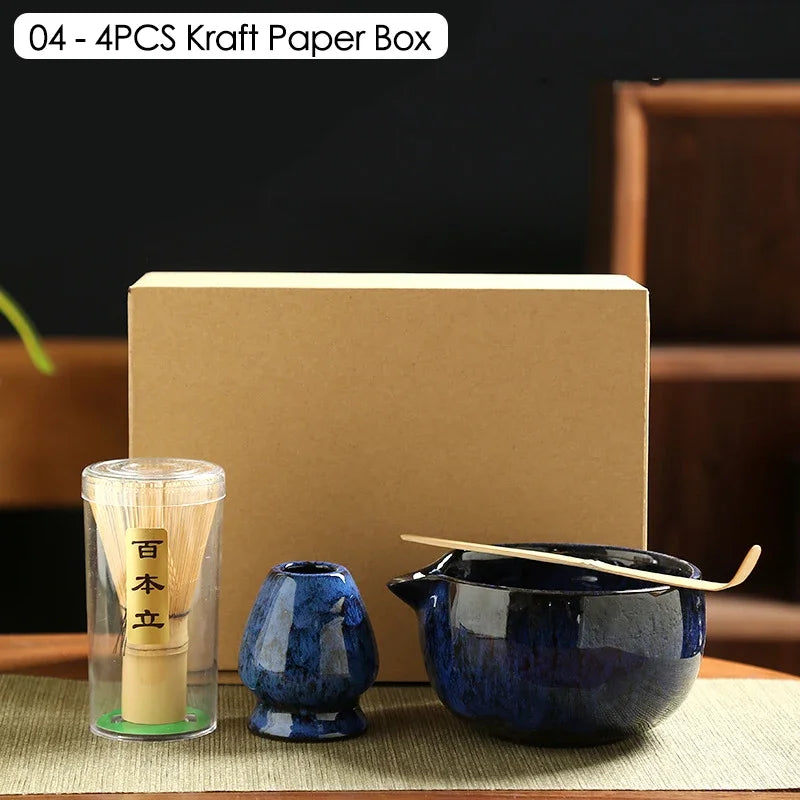 4PCS/6PCS Japanese Ceramic Matcha Teaset Safe Bamboo Brush Teaspoon Whisk Holder for Matcha Lover DIY Tea-Making Tools