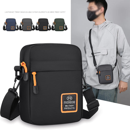 Men’s Lightweight Nylon Crossbody Bag Multiple Compartments Zipper Square Bag Adjustable Strap Crossbody Bag For Daily Use
