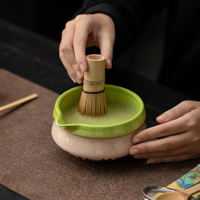 2/4/8pcs Green Matcha Set Bamboo Whisk Teaspoon Ceramic Bowl Tranditional Tea Sets Home Tea-making Tools Accessories Gifts