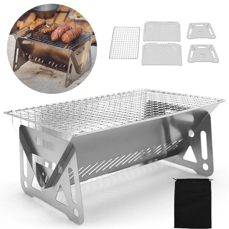 Bärbar vikbar grillgrillvärmeinvisare Multifunktion Camping BBQ GRILL RACK NET Vedved