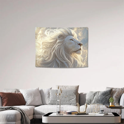 1pc Majestic White Lion Tapestry with Flowing Mane - Polyester Fabric for Living Room, Indoor and Outdoor Room Decor