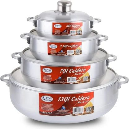 Nonstick Aluminum Caldero Set 8Piece Cookware with Lids Ideal for Stews Soups Rice 2 Qt 3.5 Qt 7 Qt 13 Qt Pots Silver