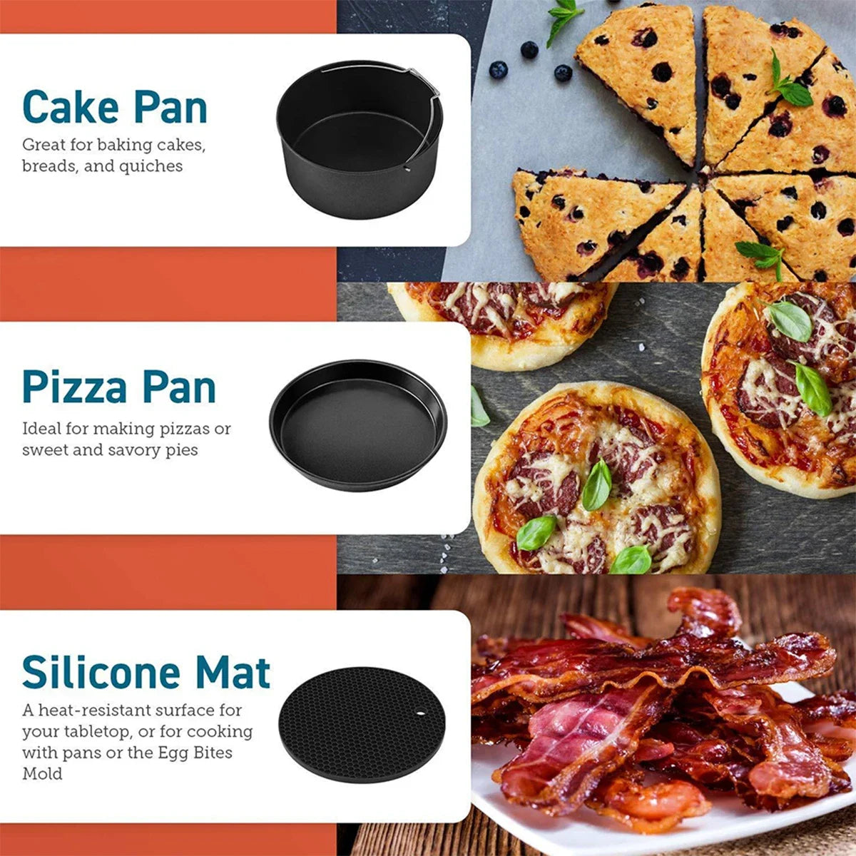 8/12 PC Air Fryer tartozékok készlet élelmiszer-minőségű levegő sütő tartozékok süteménykosarat pizza serpenyőben rozsdamentes acél nyársa állvány