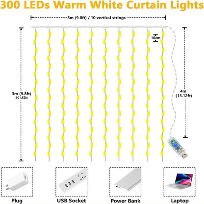 3m LED CURNANTE String Lights Decoração de fadas USB Lâmpada de guirlanda 8 Modo para Home Garden Festa de Natal do Ano Novo Casamento