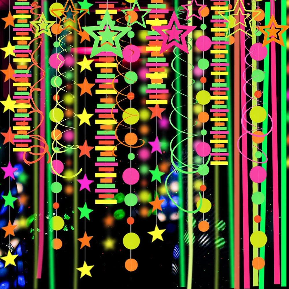 لوازم حفلات نيون فلورسنت بالون نيون يتوهج في الظلام، لافتة ورقية لتزيين حفلات الزفاف وأعياد الميلاد وحفلات الضوء الأسود