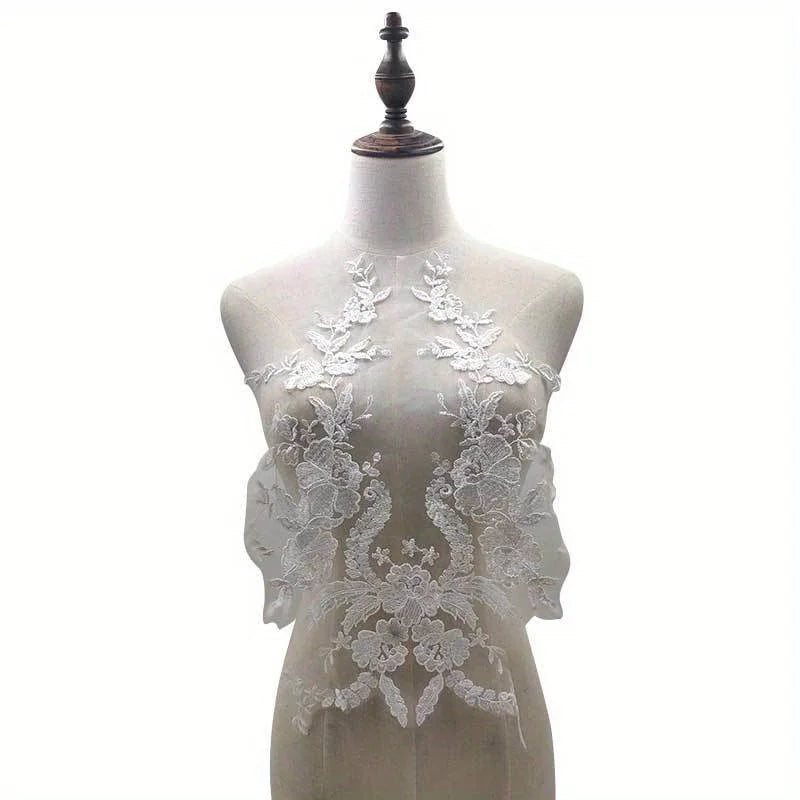 1pc Embroidered Lace Applique Sewing Flower Fabric Collar Patch for Wedding Party Gown Bridal Dress Clothes DIY Crafts