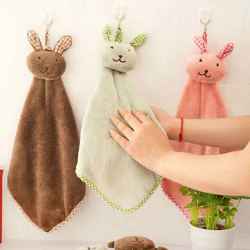 1pc Hand Towel Hanging Cute Cartoon Animal Practical Plush Kitchen Soft Hanging Bath Wipe Household Kitchen Cleaning Accessories