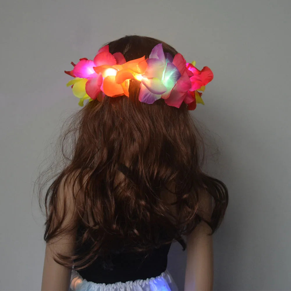 1pcs Women Girl LED Hawaii Hawaiian Lei Headband Glow Light up Flower Crown Wreath Birthday  Party    navidad  Halloween