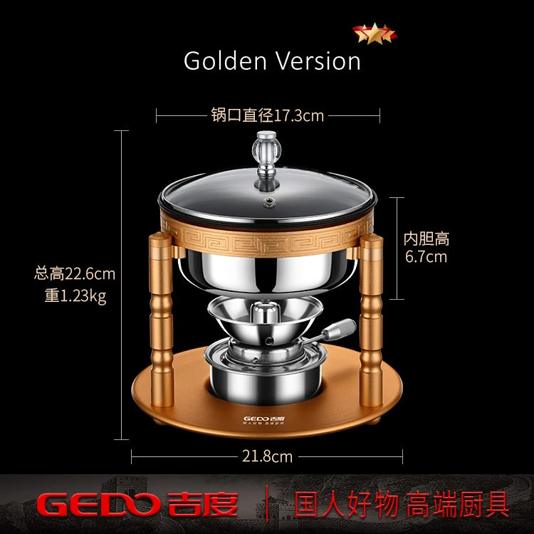 GEDO Ultra Mini Hot Pot 173mm Diameter Individual Hotpot Alcohol Fuel Budae Jjigae Portable Tiny Pot Cookware for Picnic