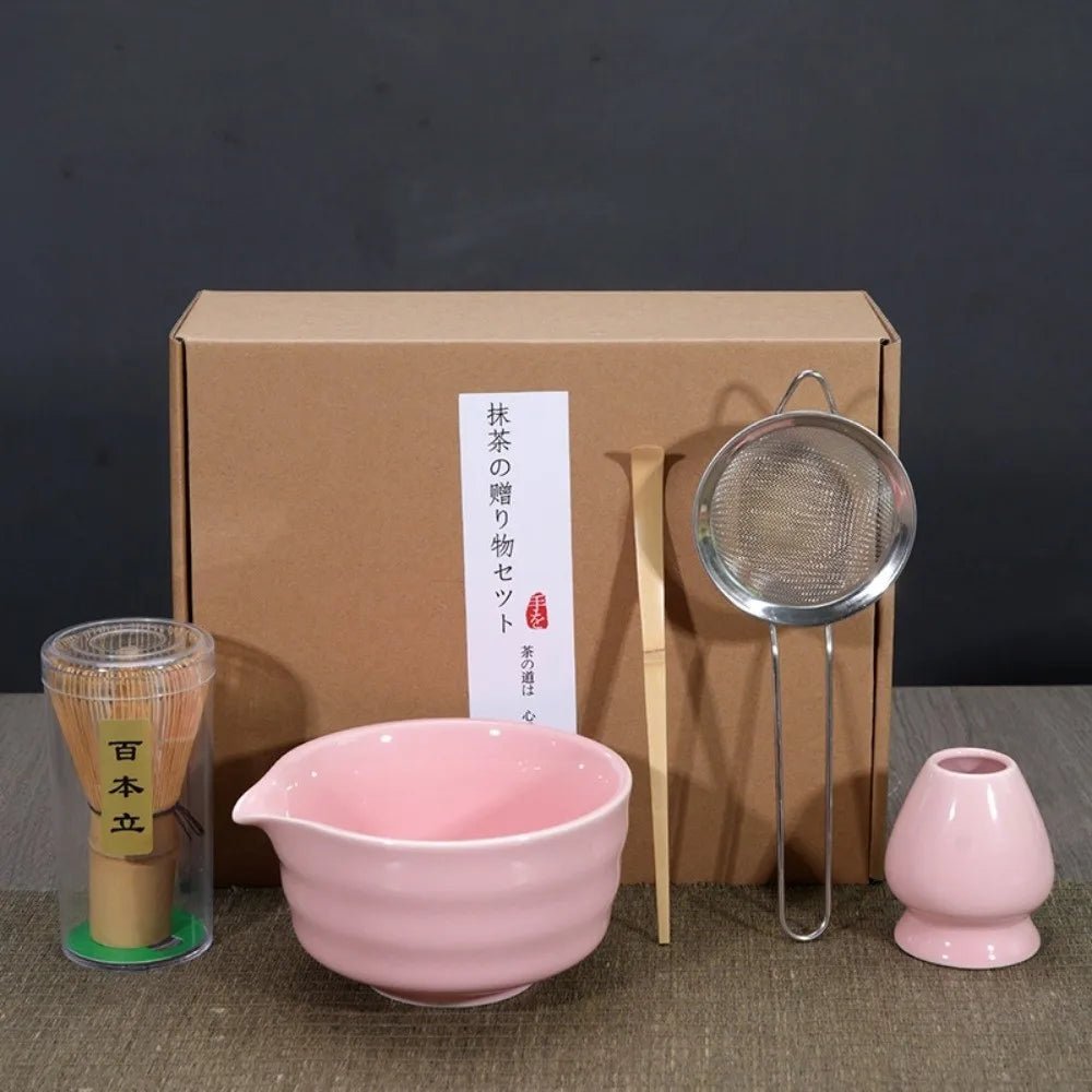 Bamboo Ceramic Japanese Matcha Tea Set Reusable Chasen Stirring Tea Sticks Matcha Spoon Matcha Whisk Set