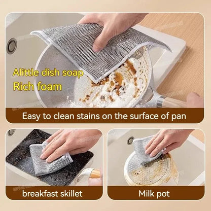 20pcs Single Double-sided Silver Wire Wipes Household Kitchen Stovetop Dishwashing Non-stick Cleaning Cloth Wire Dish Cloth